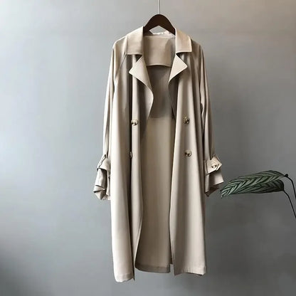 Women's Midi Length Coat - British Style Draped Windbreaker