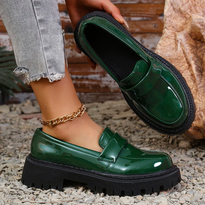 Women Thick Sole Comfortable Platform Loafers, Black, Spring/Autumn, British Style