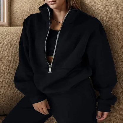 Women's Matching Two Piece Set - Zip Up Sweater & Sweatpants