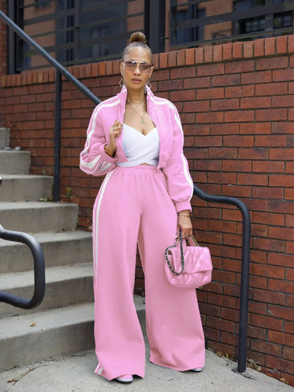 Active wear Women's Set Long Sleeve Striped Sweatshirt+Straight Pants