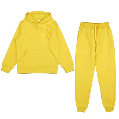 Men Women Tracksuit Hoodies Casual Solid Color Thick Pullover and Long Pant 2-piece Set Men Autumn Fleece Jogger Sports Suit