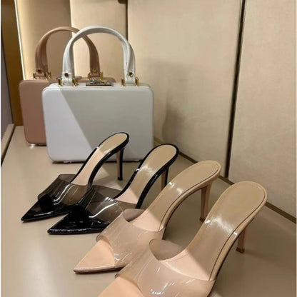 Transparent High-heeled Slippers Stiletto Pointed Toe Slip-on High-heeled Sandals