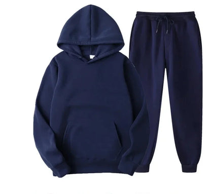 Men Women Tracksuit Hoodies Casual Solid Color Thick Pullover and Long Pant 2-piece Set Men Autumn Fleece Jogger Sports Suit