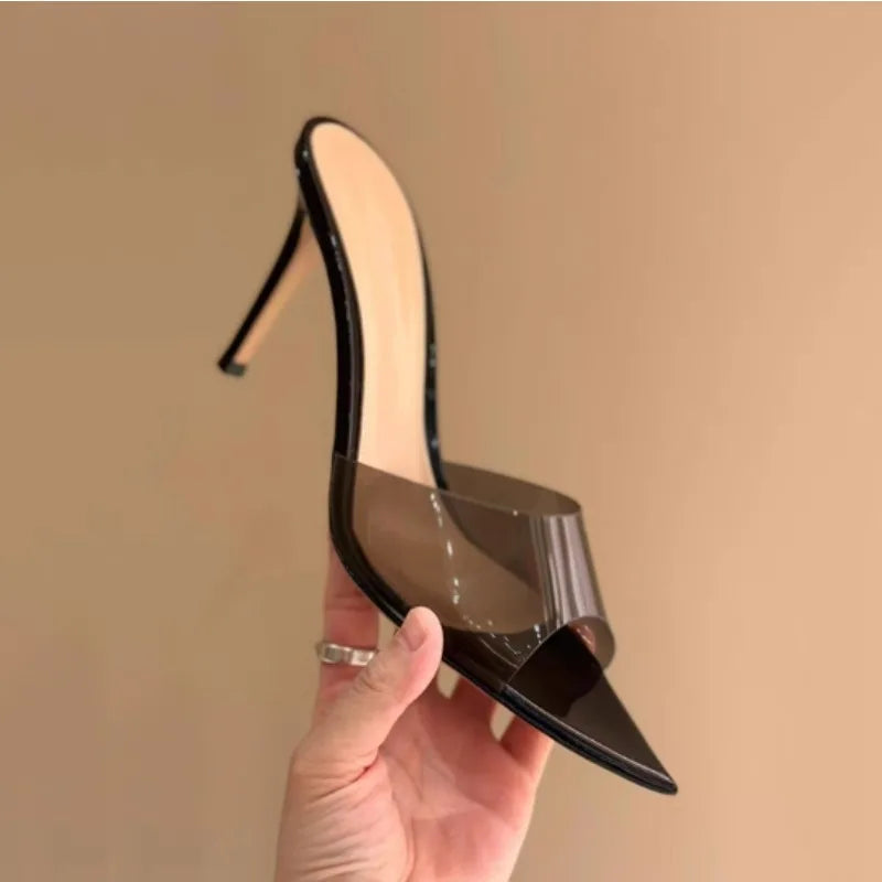 Transparent High-heeled Slippers Stiletto Pointed Toe Slip-on High-heeled Sandals