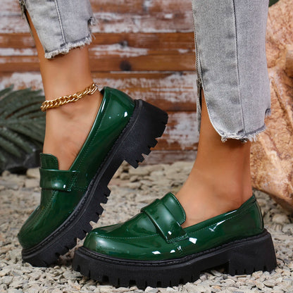 Women Thick Sole Comfortable Platform Loafers, Black, Spring/Autumn, British Style