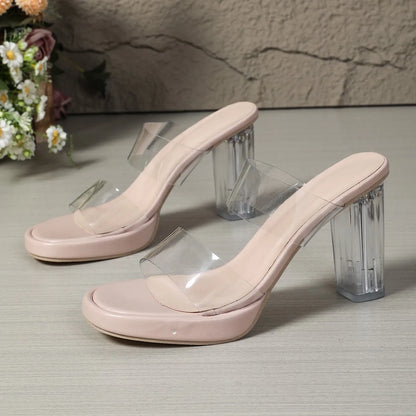 Glass thick-heeled sandals for women
