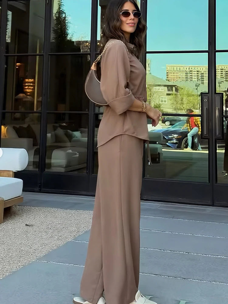 Women's Summer Pantsuit - Short Sleeve Shirt & Trousers