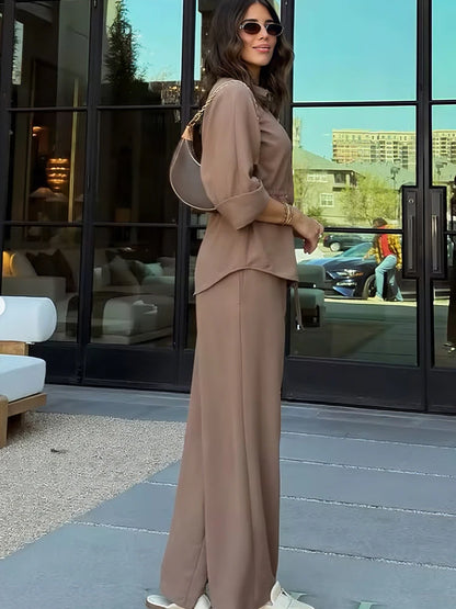 Women's Summer Pantsuit - Short Sleeve Shirt & Trousers