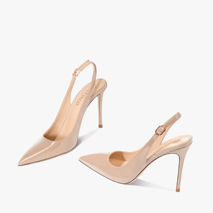Elegant Ultra-High Heels Women's Patent Leather Pointed Toe Sandals Trendy Dress Pump Shoes for Summer with Buckle Strap