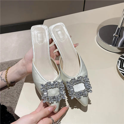 Pointed Toe mid Heel Mules