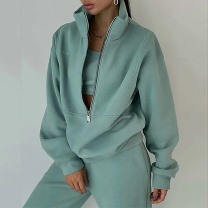 Women's Matching Two Piece Set - Zip Up Sweater & Sweatpants