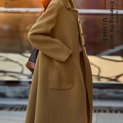 Women's Luxury Velvet Wool Coat - Double-Faced Windbreaker