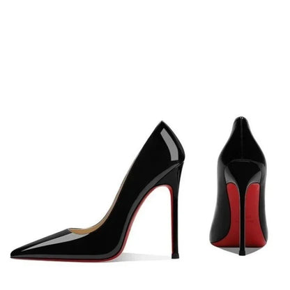 These shallow high heels feature a striking red bottom and pointed toe, combining fashion and elegance for a sexy, confident look.