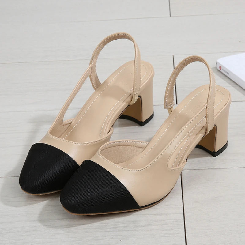 Color Block Pointed Toe Low Heel Sandals