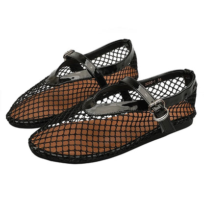 Women Mesh Ballet Flats Fishnet Ballerina Flats Comfortable Round Toe Ballet Shoes Breathable Casual Walking Shoes for Commuting