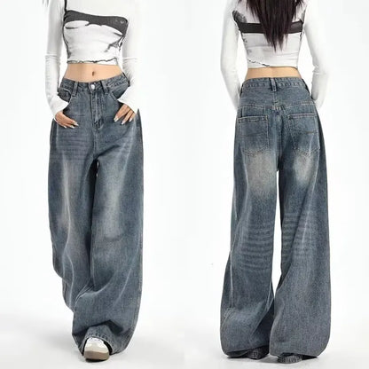 90's Retro Washed Wide-Leg Low-Rise Jeans – Distressed Denim jeans