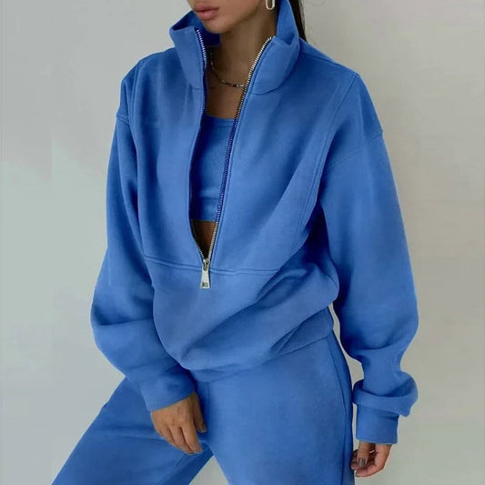 Women's Matching Two Piece Set - Zip Up Sweater & Sweatpants