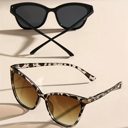 Elegant Leopard-Trimmed Cat Eye Sunglasses