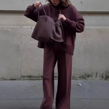 Women's Long Sleeve Sweatshirt Set - Loose Pocket Pants