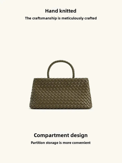 Handwoven Large Capacity Shoulder Crossbody Bag for Women Casual Commuting Handbag Soft Polyester Lining PU Material
