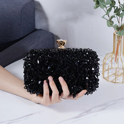 Women's Sequin Evening Clutch - Luxury Beaded Chain Bag