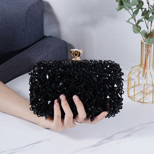 Women's Sequin Evening Clutch - Luxury Beaded Chain Bag