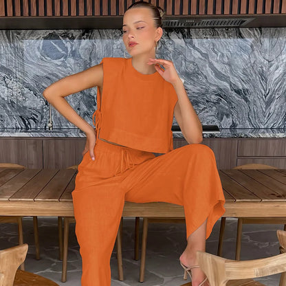 Women's Summer Office Set - Tank Top & Wide Leg Pants
