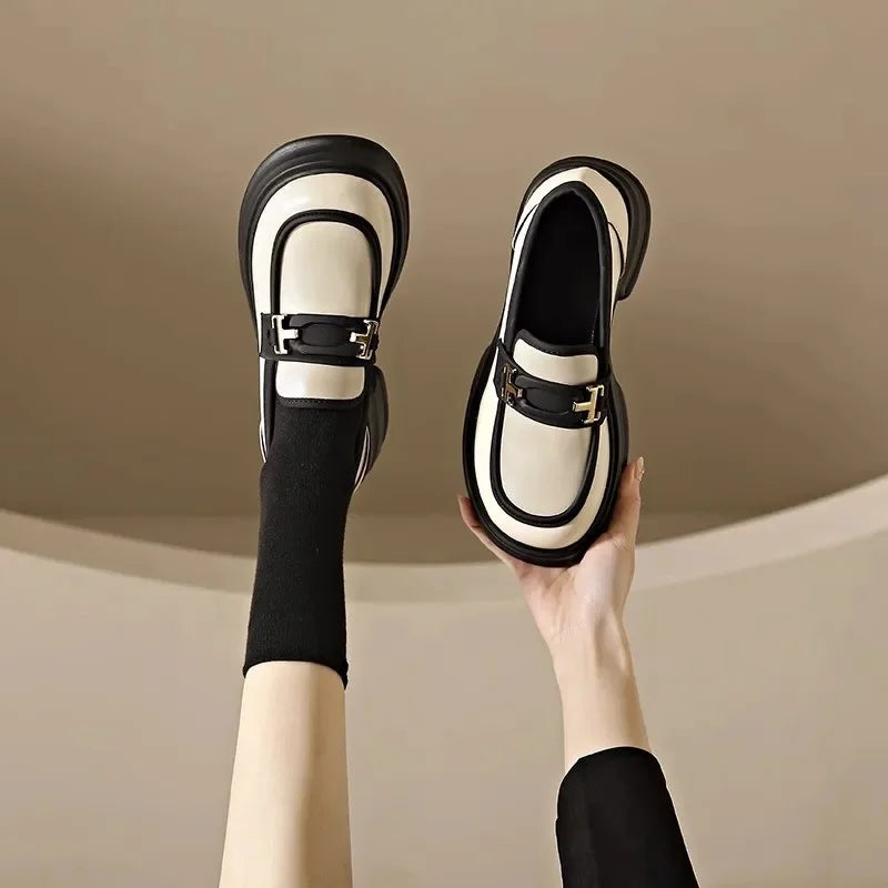 Loafers Oxfords Platform Casual Metal Chain Buckle Ladies Heels