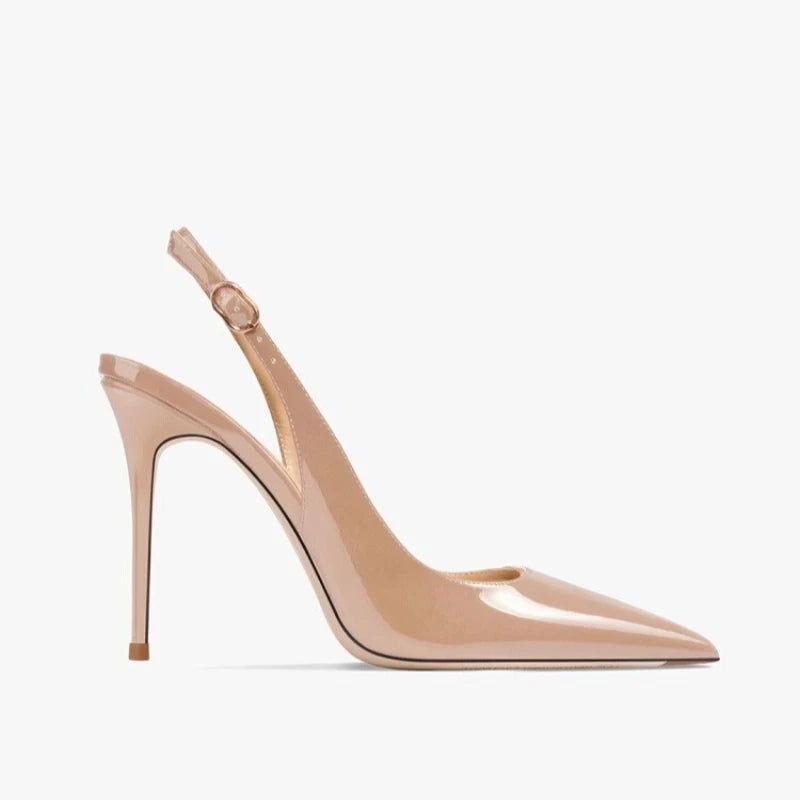 Elegant Ultra-High Heels Women's Patent Leather Pointed Toe Sandals Trendy Dress Pump Shoes for Summer with Buckle Strap