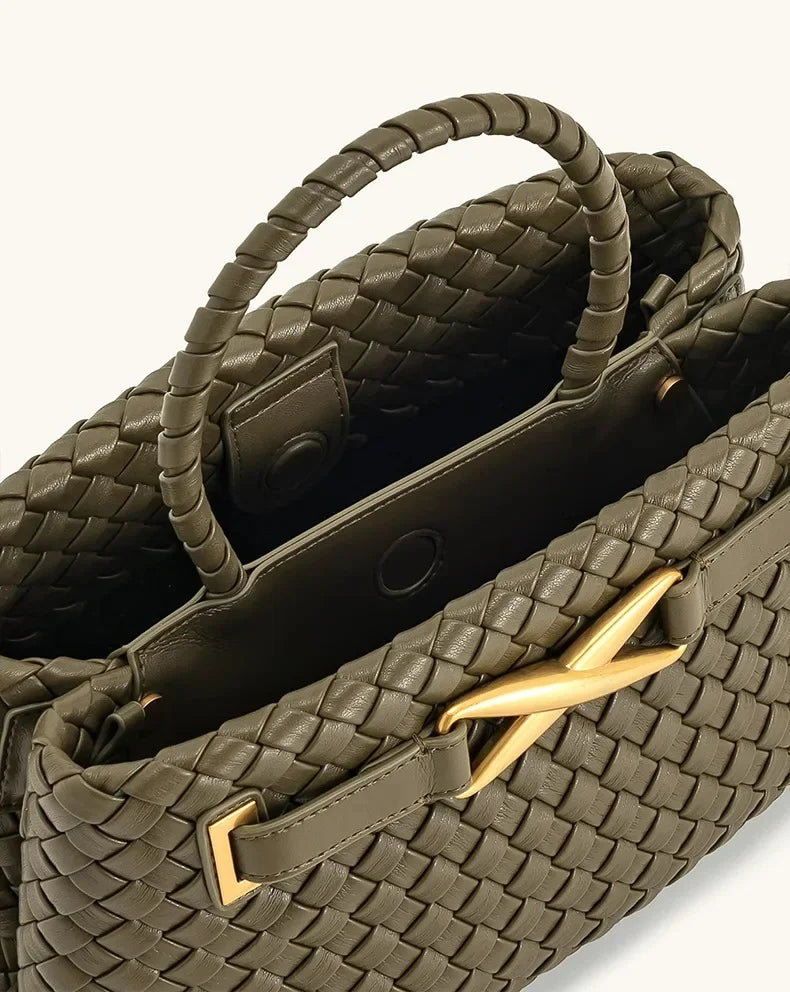 Handwoven Large Capacity Shoulder Crossbody Bag for Women Casual Commuting Handbag Soft Polyester Lining PU Material