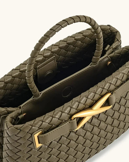Handwoven Large Capacity Shoulder Crossbody Bag for Women Casual Commuting Handbag Soft Polyester Lining PU Material