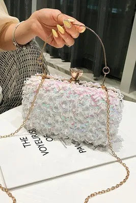 Women's Sequin Evening Clutch - Luxury Beaded Chain Bag