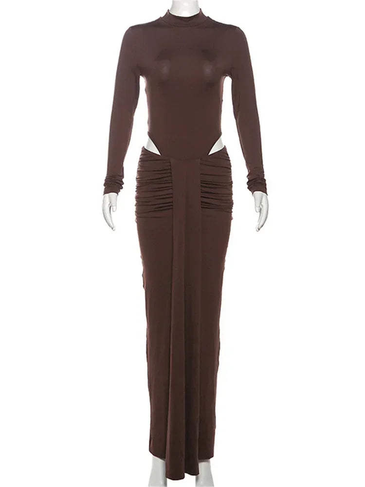 2 Piece-Set Maxi Skirt Casual High Waist Jumpsuit And Pleated Long Skirt Outfits Sexy Solid Skinny Outfits