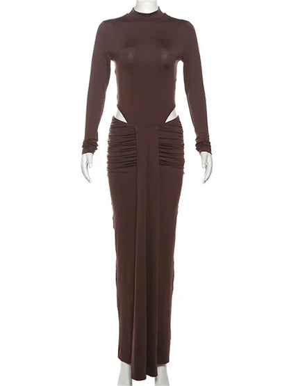 2 Piece-Set Maxi Skirt Casual High Waist Jumpsuit And Pleated Long Skirt Outfits Sexy Solid Skinny Outfits