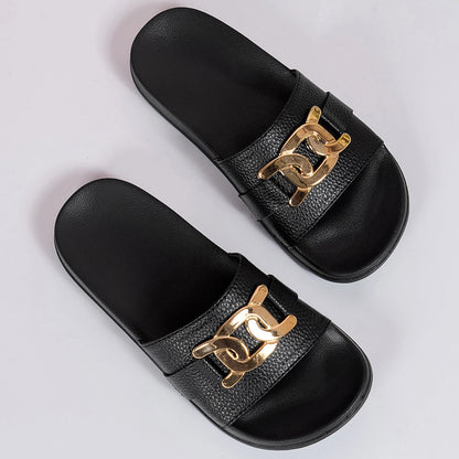 Summer Women’s Golden Buckle Slip-On Slippers