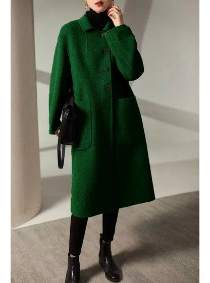 Women's Luxury Velvet Wool Coat - Double-Faced Windbreaker