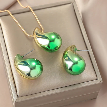 3pcs Women's Stylish Water Drop Design Necklace And Earring Set Fashionable Long Geometric Earrings Jewelry Suit for Parties