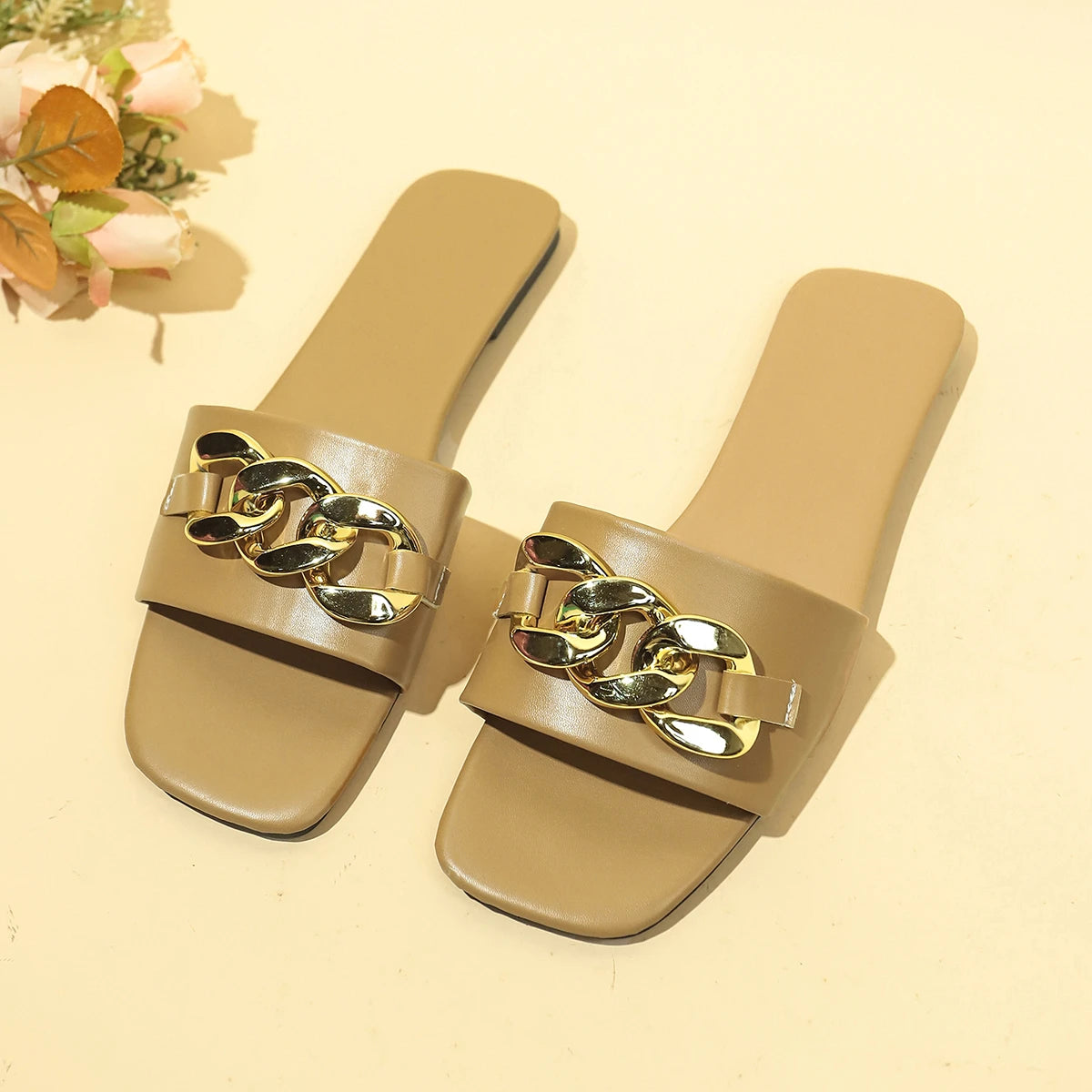 Summer Retro Metal Chain Open-Toe Slippers