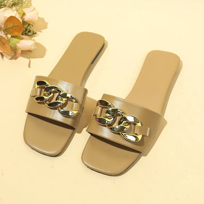 Summer Retro Metal Chain Open-Toe Slippers