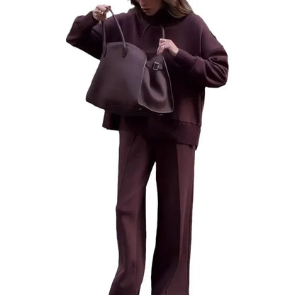 Women's Long Sleeve Sweatshirt Set - Loose Pocket Pants