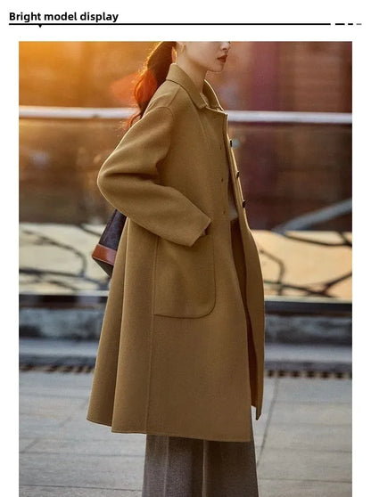 Women's Luxury Velvet Wool Coat - Double-Faced Windbreaker