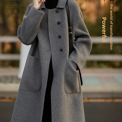 Women's Luxury Velvet Wool Coat - Double-Faced Windbreaker