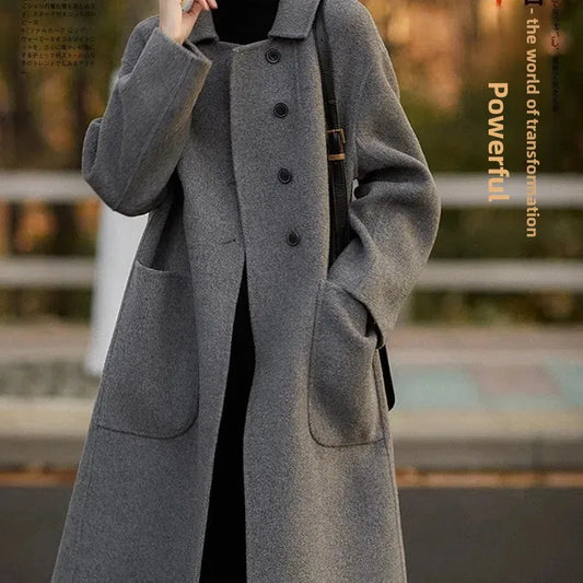 Women's Luxury Velvet Wool Coat - Double-Faced Windbreaker