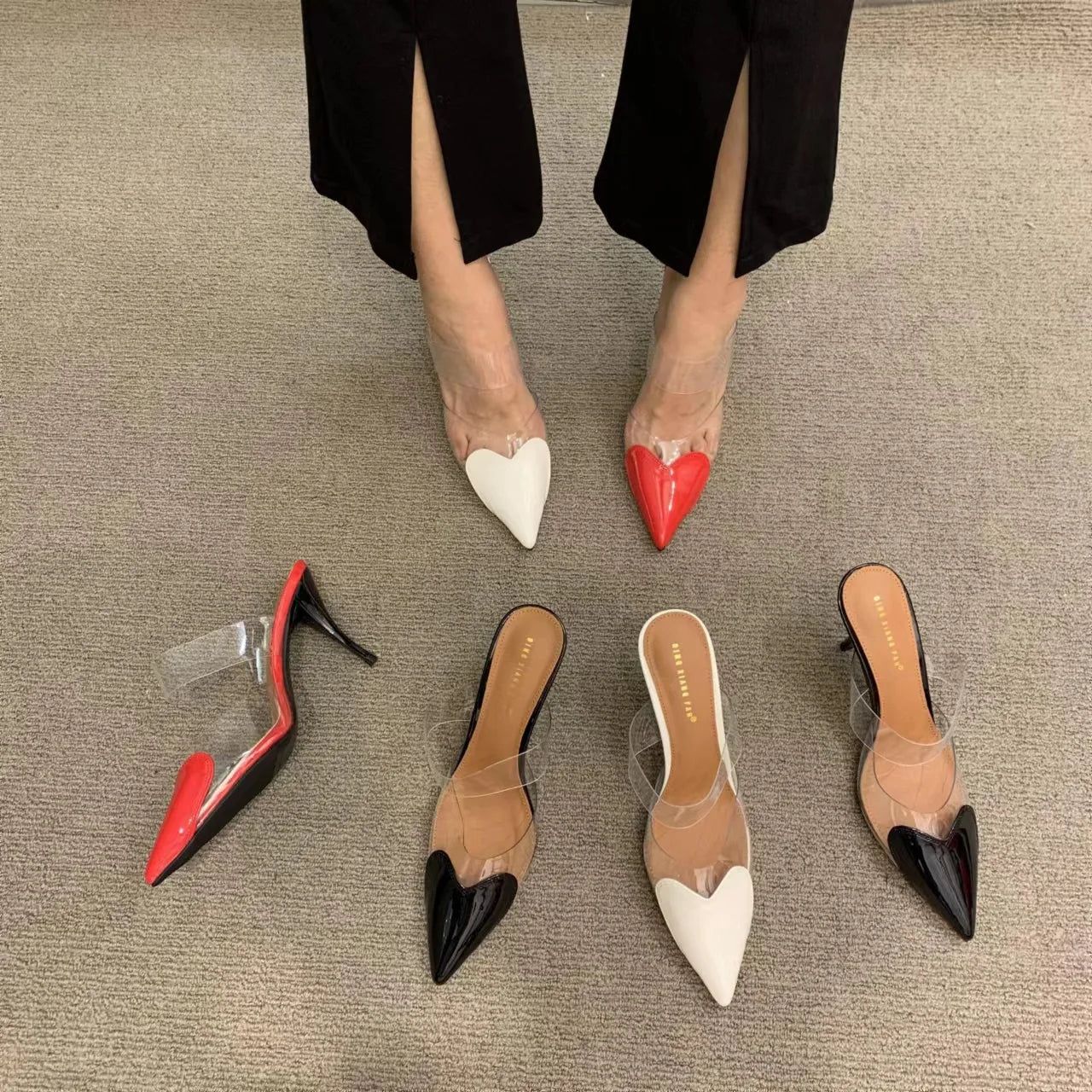 Popular Fashion Pointed Transparent Light Mouth Slippers Thin Heel Women's High Heels Womens Shoes