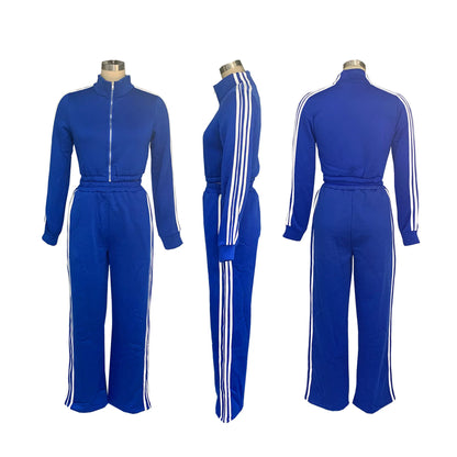 Active wear Women's Set Long Sleeve Striped Sweatshirt+Straight Pants