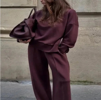 Winter Tracksuit Casual Sweatshirts Two Piece Set Straight Pant Sets Turtleneck Full Sleeve Sweatshirt Trousers Autumn Winter