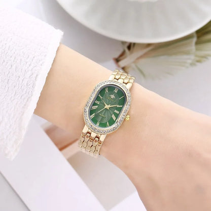 Ladies' Watches Diamond-Studded Oval Roman Numeral Luxury Ladies' Quartz Watc