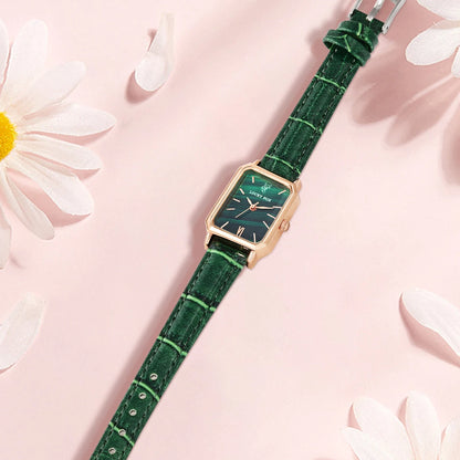 Women Watches LUCKY FOX Green Leather Ladies Watch