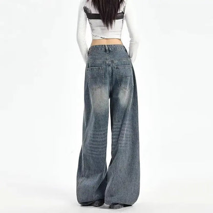 90's Retro Washed Wide-Leg Low-Rise Jeans – Distressed Denim jeans