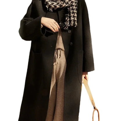Women's Luxury Velvet Wool Coat - Double-Faced Windbreaker